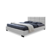 Baxton Studio CF8514 Vivaldi-White-Full Vivaldi White Faux Leather Padded Platform Base Full Size Bed Frame